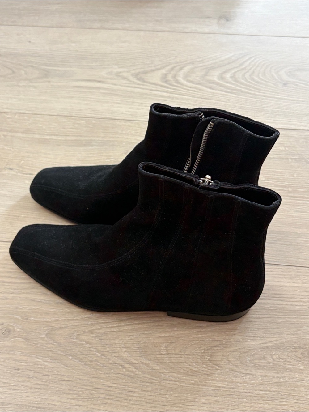 Women's Black Suede Ankle Booties with Side Zip